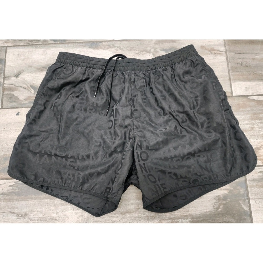 Emporio Armani Logo Print Mens Shorts Size 48 Beach Swim Trunks Drawstrings - Picture 2 of 12